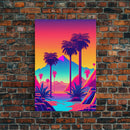 Retro Art Deco Style Minimalist Desert Landscape Print, Framed Canvas Art, Synthwave Style, Southwestern Decor, Western Art, Guest Room