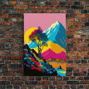Retro Midcentury Style Wall Art, Framed Canvas Print, Colorful Wall Art, Mountain Landscape, Office Decor, Low Res Art