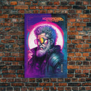 Grunge / Cyberpunk Synthwave Odin Movie Poster Art, Norse Mythology, Wall Art, Framed Canvas Print, Futuristic Portrait of Odin