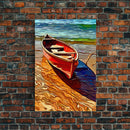 Abandoned Canoe On The Lake, Framed Canvas Print, Oil Painting Style, Abstract Wall Art, Lakehouse Wall Decor, Boho Art