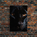 Portrait Of A Predator, Black Cat, Black Panther Photography, Framed Canvas Print, Wood Frame Wall Art