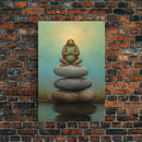 Frog Wall Art, Frog Balancing On Rocks, Zen Animal Wall Art, Nature, Modern Print, Wall Decor, Canvas Print, Wall Art, Framed Canvas