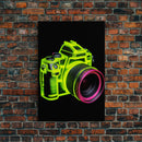 Neon Green Camera Wall Art, Neon Wall Decor, Photography Art,  Minimalist Print, Wall Decor, Canvas Print, Wall Art, Framed Canvas