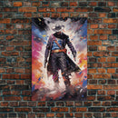 Cosmic Cyberpunk Cowboy Graffiti Art, Framed Canvas Print