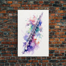 Flute Wall Art, Instrument Print, Graffiti Art, Framed Canvas Print, Cool Studio Wall Decor, Music Gift