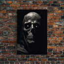 Human Skull Decor, Charcoal Drawing, Gothic Decor, Canvas Print, Wall Art, Vertical Art, Gift For Coworker, Home Office Art, Weird Art Print
