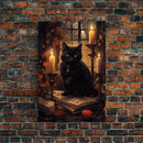 Black Cat Art, Framed  Canvas Print, Halloween Canvas Print, Goth Art, Dark Academia, Fall Decor, Witchy Vibes
