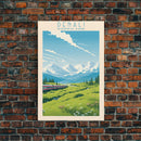 Denali National Park Travel Poster Print, Canvas Print Wall Art, Alaska Travel Art, Midcentury Modern Travel Decor, MCM Wall Art