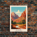 Zion National Park,  Utah Travel Art, National Park Print, Minimalist Travel Art, Midcentury Modern Retro Style Landscape