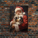 Santa Claus And His Australian Shepherd, Christmas Wall Art, Dog Gift, Christmas Dog, Winter Wall Art, Santa Decor, Santa Art Print