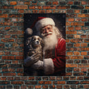 Santa Claus And His Cavalier King Charles, Christmas Wall Art, Dog Gift, Christmas Dog, Winter Wall Art, Santa Decor, Santa Art Print
