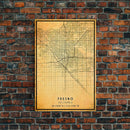 Distressed Fresno California Map, Framed Canvas Print Or Poster, California Map Print, Freso City Wall Art Map Print, Rustic Map Art