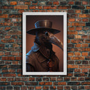 Plague doctor raven, black plague art, framed canvas print