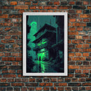 Cyberpunk Dystopian Emerald Green Town City Background Fine Art Print, Wall Decor, Wall Poster, Wall Art Print