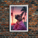 Pug Wall Print, Dog Wall Art, Dog Sunglasses, Dog In Pink Jacket, Funny Art, Framed Wall Art, Framed Canvas, Wall Print, Wall Canvas