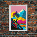 Retro Midcentury Style Wall Art, Framed Canvas Print, Colorful Wall Art, Mountain Landscape, Office Decor, Low Res Art