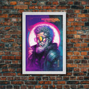 Grunge / Cyberpunk Synthwave Odin Movie Poster Art, Norse Mythology, Wall Art, Framed Canvas Print, Futuristic Portrait of Odin