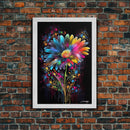 Neon Graffiti Flowers, Framed Canvas Print, Original Painting, Huge Wall Art, Large Format Living Room Art