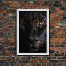 A Look Into Darkness, Beautiful Black Panther Portrait, Cat Photography, Framed Canvas Print, Framed Art, Halloween Witch Cat Art