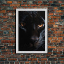 Portrait Of A Predator, Black Cat, Black Panther Photography, Framed Canvas Print, Wood Frame Wall Art