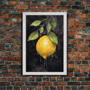 Food Art, Lemon Wall Decor, Fruit Wall Art, Kitchen Wall Art, Minimalist Wall Art, Wall Decor, Canvas Print, Wall Art, Framed Canvas Art