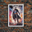 Cosmic Cyberpunk Cowboy Graffiti Art, Framed Canvas Print