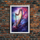 Heavenly Harp Among The Stars, Harp Art, Harp Print, Framed Canvas Art, Harp Wall Decor, Music Gift
