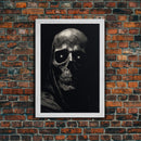 Human Skull Decor, Charcoal Drawing, Gothic Decor, Canvas Print, Wall Art, Vertical Art, Gift For Coworker, Home Office Art, Weird Art Print