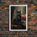 The Witch's Familiar, Black Cat Art, Halloween Retro Canvas / Canvas Print, Goth Wall Art, Goth Portrait Art, Goth Art 5x7