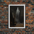 The Ghost On The Stairs, Macabre Halloween Decor, Halloween Poster / Canvas Print, Framed Wall Art, Dark Academia Goth Art