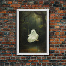 Cute Little Boo Playground Ghost, Funny Halloween, Vintage Halloween Canvas, Framed Canvas Print, Cute Wall Art, Ghost On A Swing, Macabre