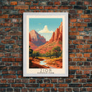 Zion National Park,  Utah Travel Art, National Park Print, Minimalist Travel Art, Midcentury Modern Retro Style Landscape
