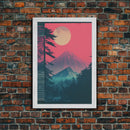 Moon Wall Art, Moon Print, Mountains Wall Art, Canvas Print, Wall Hanging, Portrait Art, Nature Wall Art, Country Home Decor, Bedroom Prints