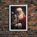 Santa Claus And His Cavalier King Charles, Christmas Wall Art, Dog Gift, Christmas Dog, Winter Wall Art, Santa Decor, Santa Art Print