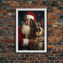 Santa Holding A German Shepherd, Framed Canvas Print, Christmas Wall Art, Xmas Art, Christmas Art Print, Santa Decor, Farmhouse Christmas