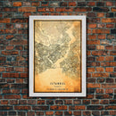 Vintage Istanbul City Map Wall Art Canvas Print, Distressed Istanbul Map, Framed Wall Art, Cool Istanbul Turkey Travel Wall Art, Office Art