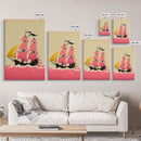 Vaporwave sail boat art, pink pirate ship, framed wall art, framed canvas print