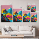 Retro Midcentury Style Wall Art, Framed Canvas Print, Colorful Wall Art, Mountain Landscape, Office Decor, Low Res Art