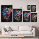Neon Graffiti Flowers, Framed Canvas Print, Original Painting, Huge Wall Art, Large Format Living Room Art