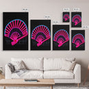Neon Lights Folding Fan Wall Art, Line Art Print, Pink, Glowing Art, Minimalist Print, Wall Decor, Canvas Print, Wall Art, Framed Canvas