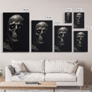 Human Skull Decor, Charcoal Drawing, Gothic Decor, Canvas Print, Wall Art, Vertical Art, Gift For Coworker, Home Office Art, Weird Art Print