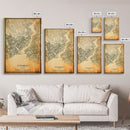 Vintage Istanbul City Map Wall Art Canvas Print, Distressed Istanbul Map, Framed Wall Art, Cool Istanbul Turkey Travel Wall Art, Office Art