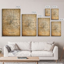 Houston Vintage Map Print, Framed Canvas, Houston Map, Texas Map Art, Houston City Road Map Poster, Vintage Map