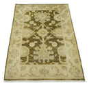 2x3 Hand Knotted Olive And Beige Traditional Oushak Wool Rug