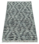 2x3 Hand Knotted Silver and Charcoal Geometrical shape Wool Rug