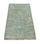 2x3 Hand Knotted Silver, Beige and Brown Traditional Wool Rug