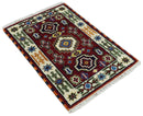 2x3 Hand Knotted traditional Kazak Rust and Blue Doormat Rug | KZA25