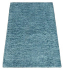 2x3 Hand Woven Modern Solid Blue Wool Rug