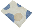 2x3 Beige and Blue Hand Knotted Modern Polka Dots Wool Rug