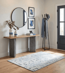 2x3 Modern Abstract Blue, Ivory and Charcoal Bamboo silk Rug